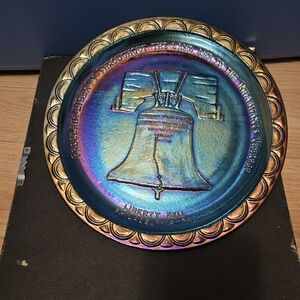 Fenton Blue and Purple Glass Art Medallion